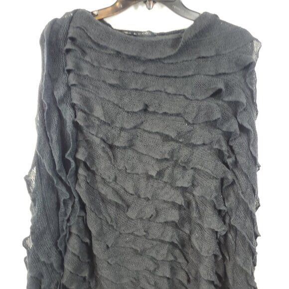 Colleen Lopez Black Knitted Poncho Fringe Bottom Batwing Cape One Size Missy - Picture 6 of 7
